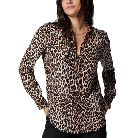 Equipment Leopard Print Long Sleeve Collared Button Up Silk Blouse XS - Picture 1 of 12